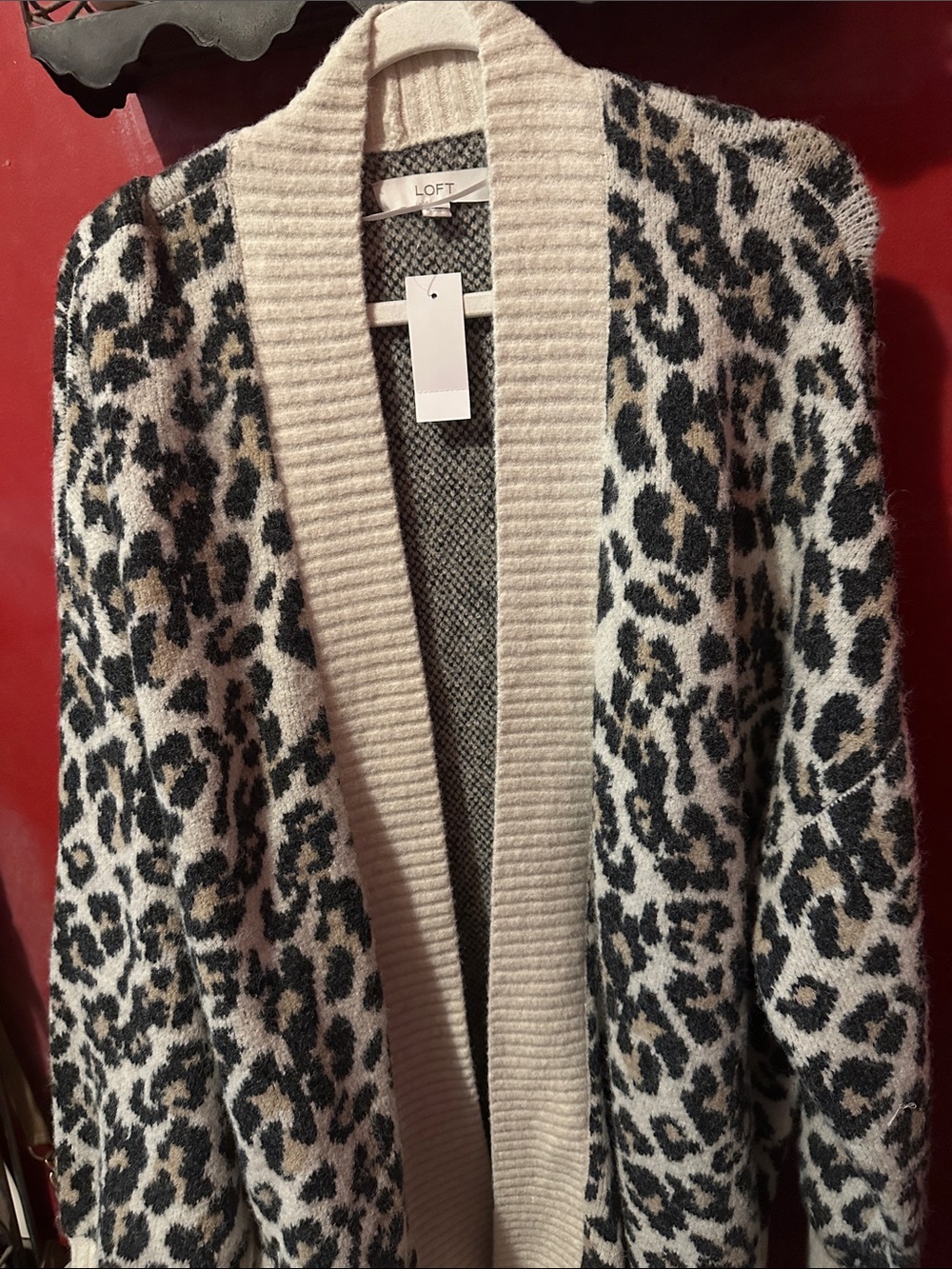 LOFT Cream & Black Leopard-Print Open Cardigan Jacket